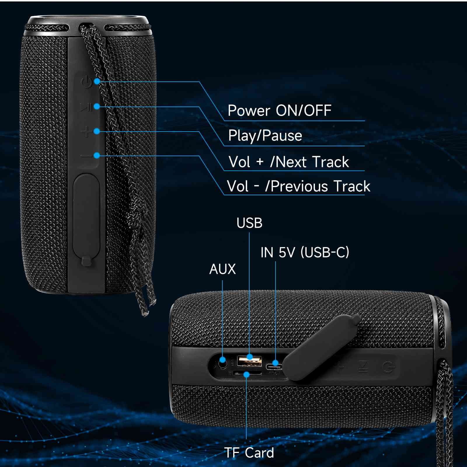 UrbanX X808 Bluetooth Speaker, IPX5 Fluid Speakers 360° HD Surround Sound with Punchy Bass, True Wireless Pairing, BT5.3, Portable Speaker for Nokia 3.1 - Black