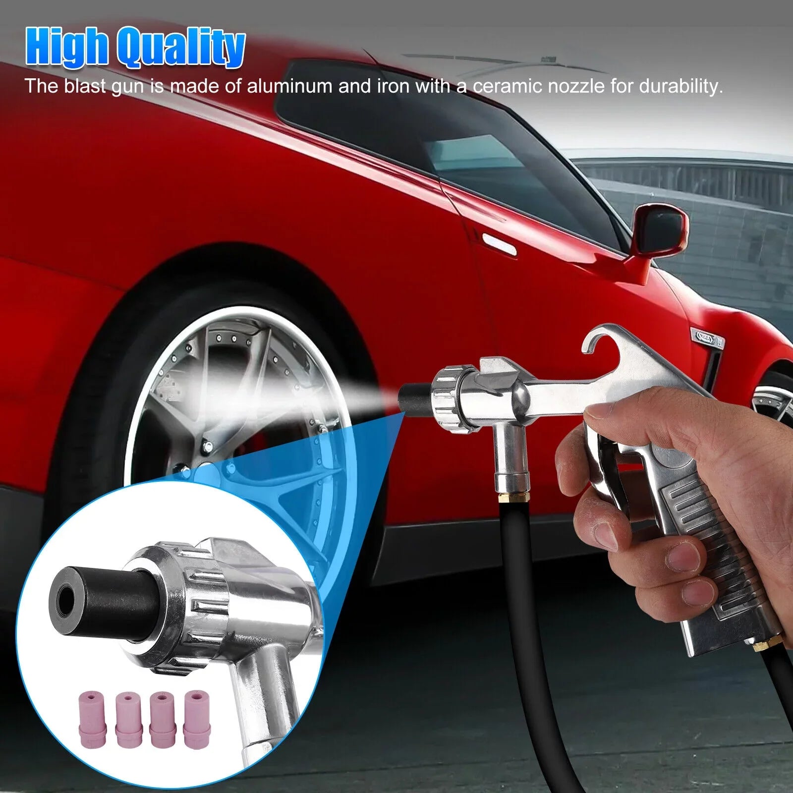 Sandblaster Air Kit Abrasive Sandblasting Gun Sand Blaster with 4 Ceramic Nozzle