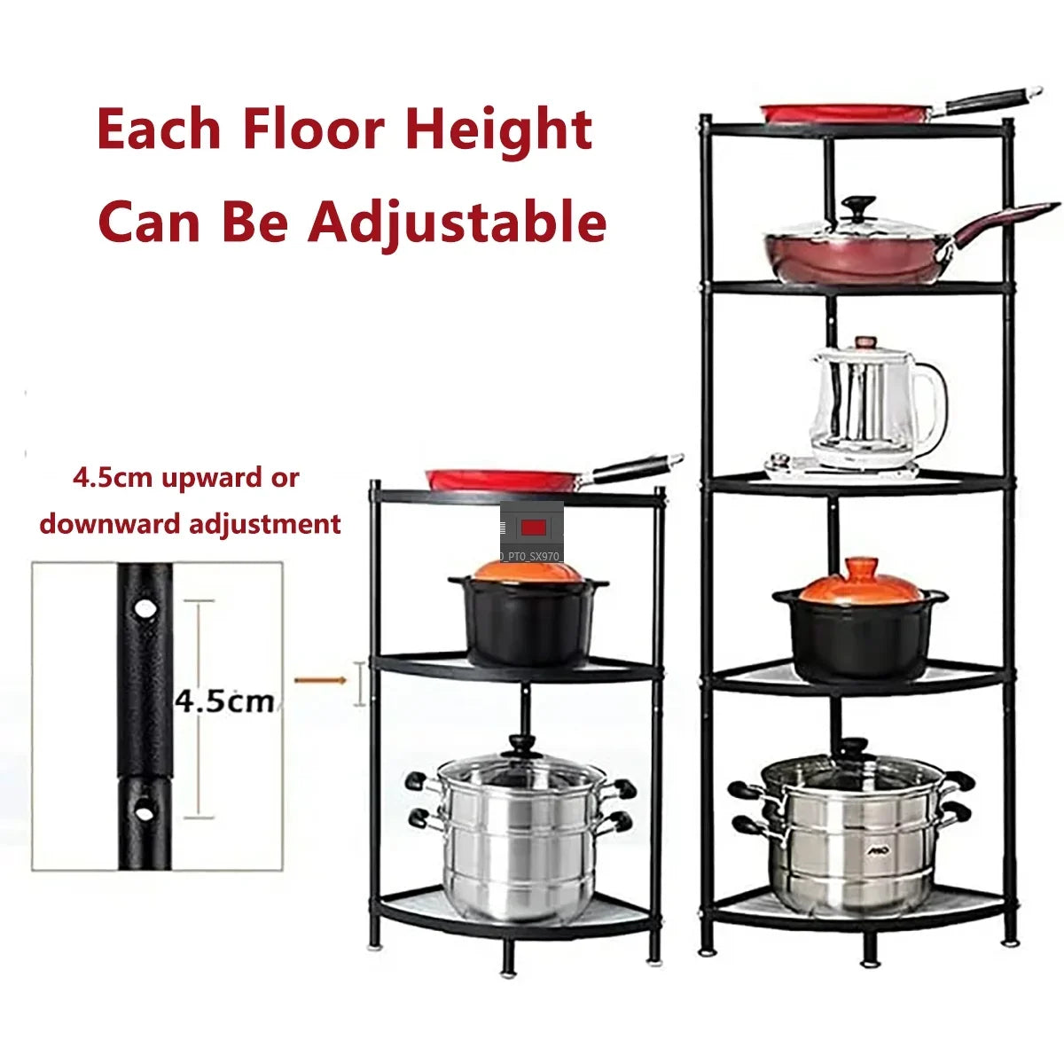 tonchean 6-Tier Carbon Steel Kitchen Corner Shelf Rack Free Standing Pot Rack Storage Organizer