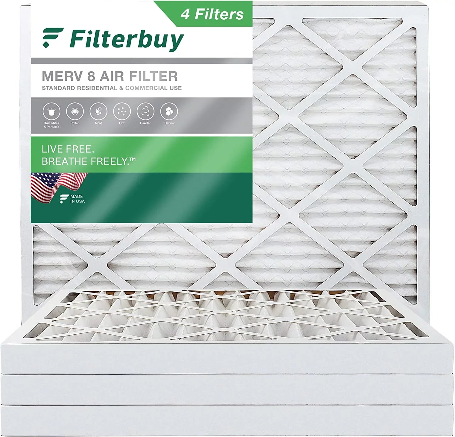 Filterbuy 15x20x2 MERV 8 Pleated HVAC AC Furnace Air Filters (4-Pack)