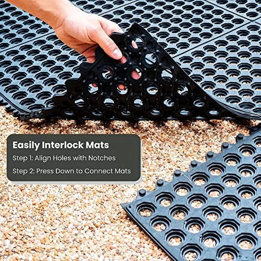 Interlocking Rubber Floor Mat For Restaurant Kitchen Floor Anti Fatigue Bar Door Mat Non-Slip Indoor Outdoor Shower Pool Drainage, Sturdy Garage Flooring 36 X 36 Inch