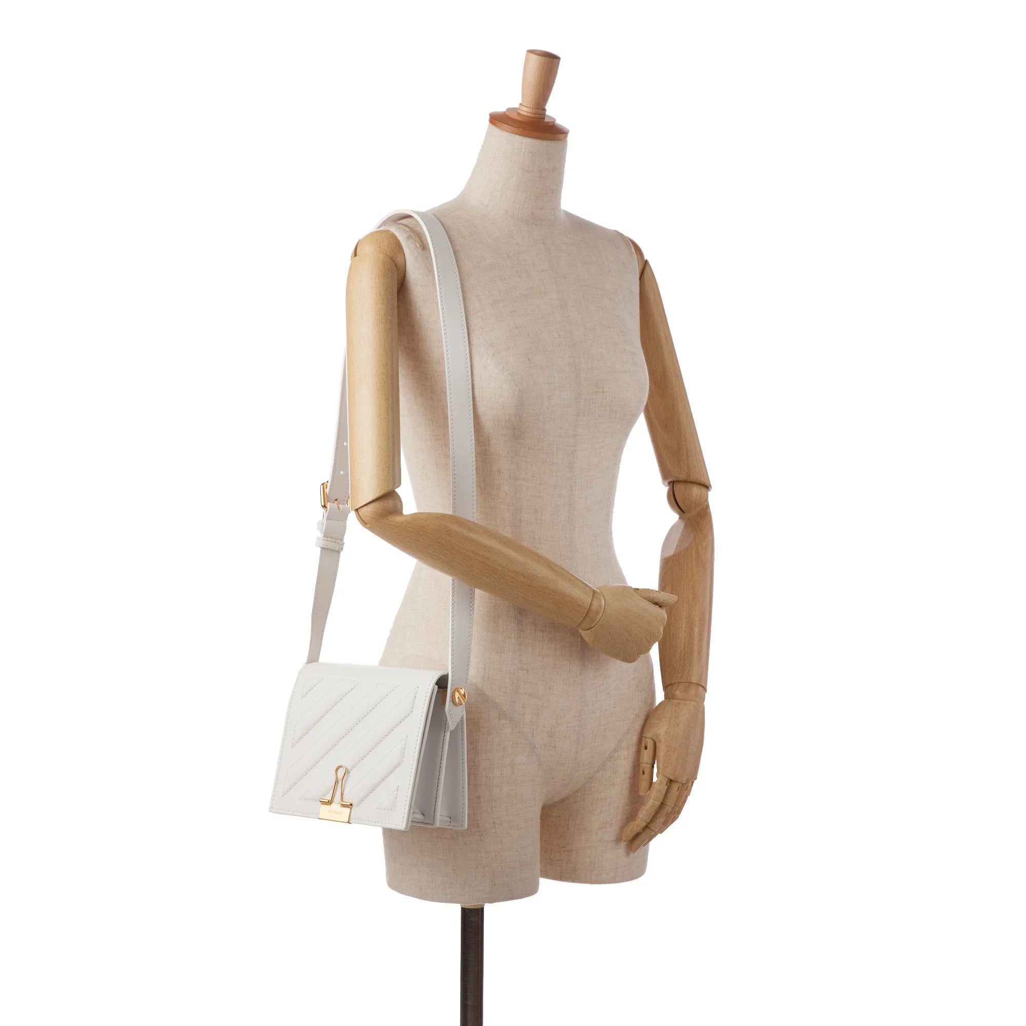 Pre-Owned Authenticated Off-White Baby Binder Clip Crossbody Bag Calf Leather White Unisex (Good)