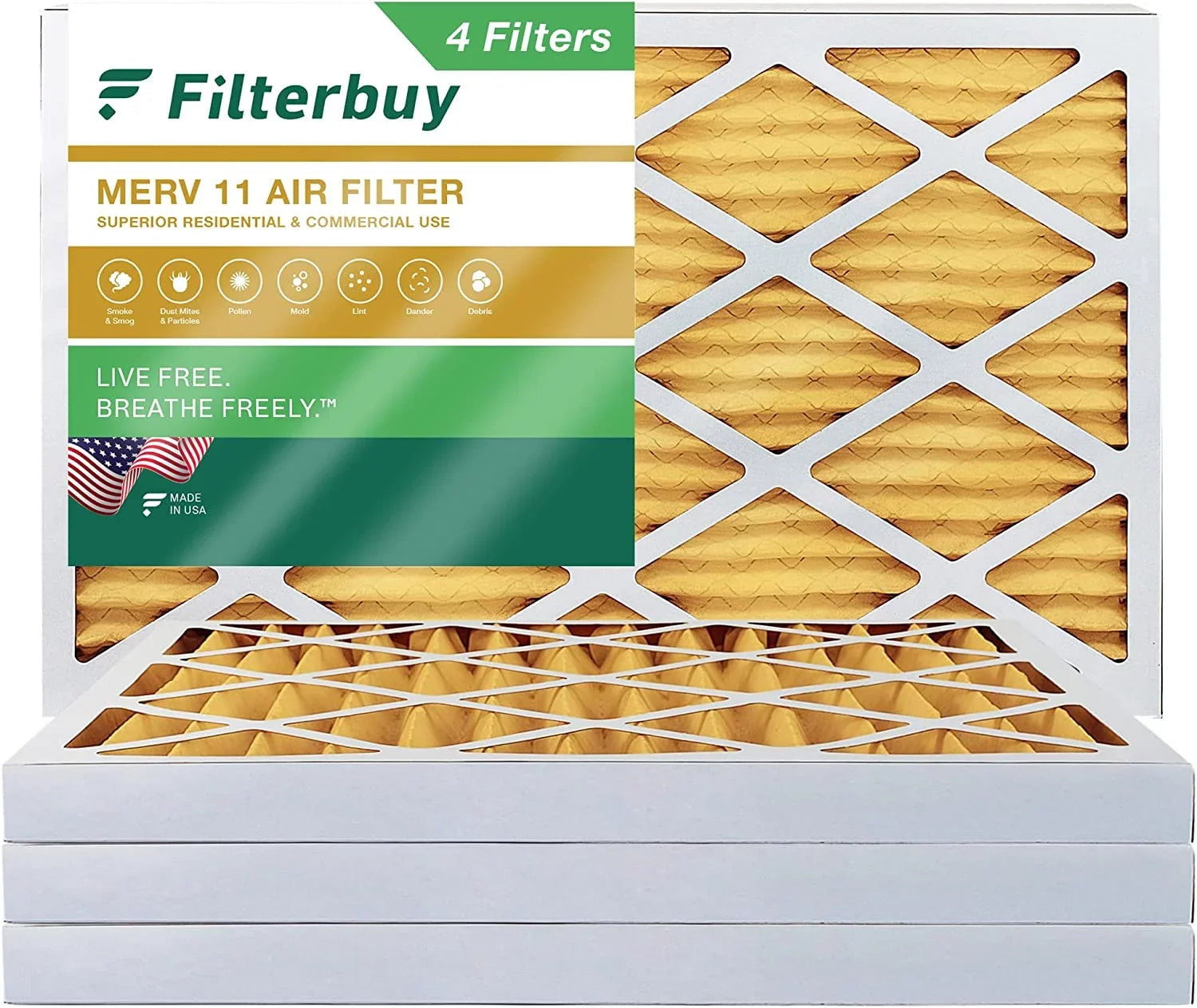 Filterbuy 16x25x2 MERV 11 Pleated HVAC AC Furnace Air Filters (4-Pack)