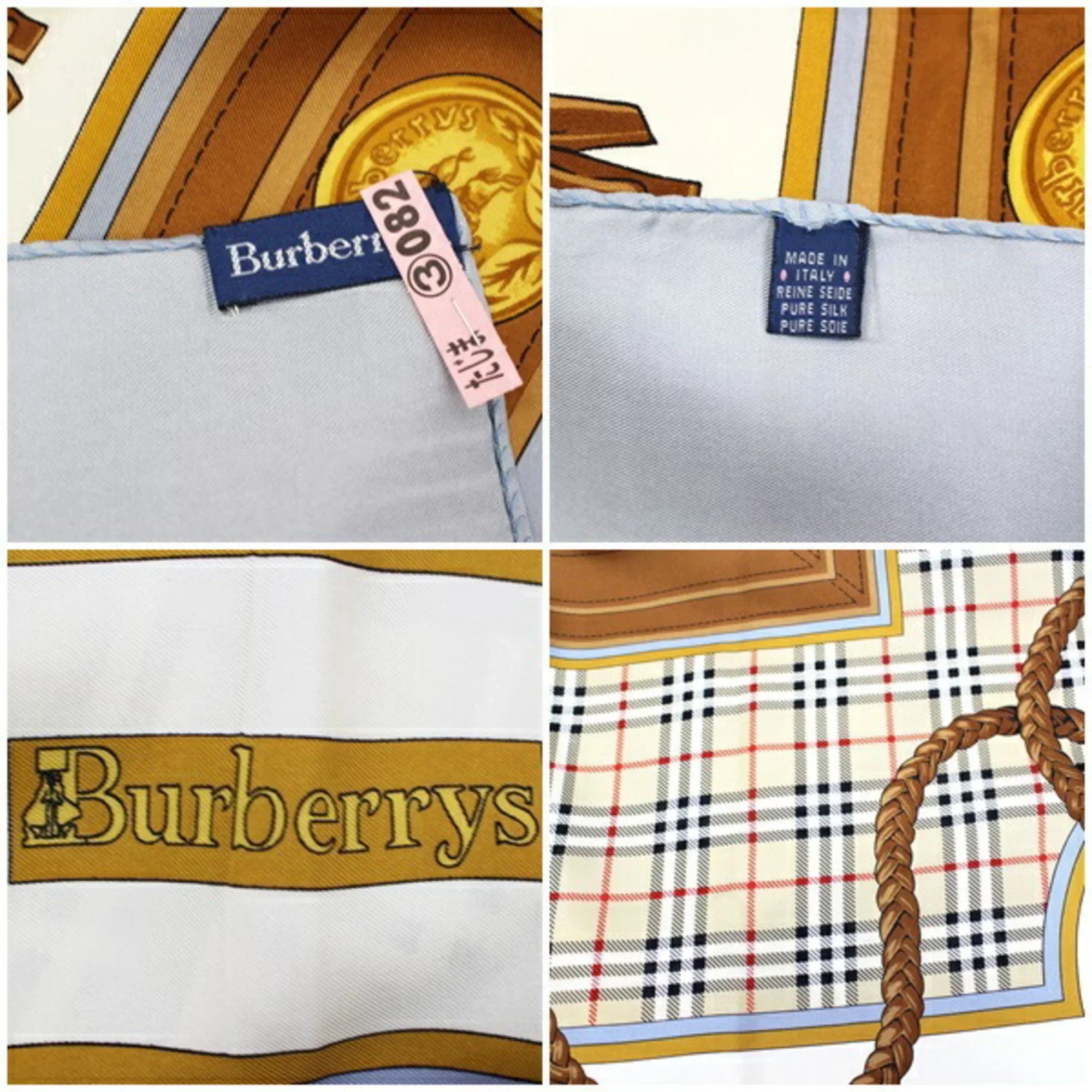 Pre-Owned Burberry's Silk Scarf Blue Gray Plaid Burberrys Women's (Good)