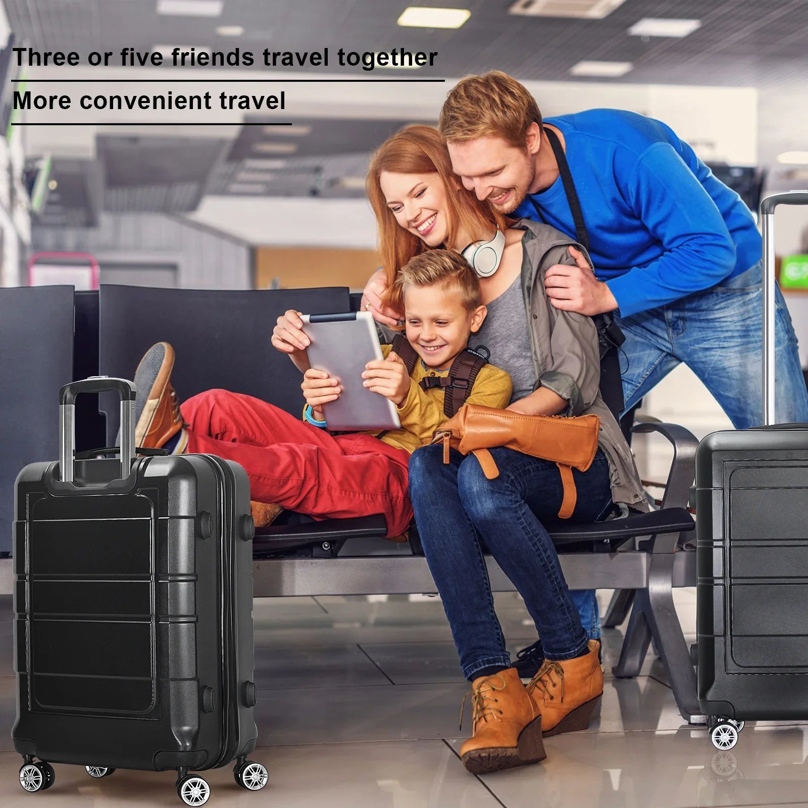 AEDILYS 3 Pcs Hardside Luggage Set, with TSA Lock and 20"/24"/28" Luggage Bags, Black
