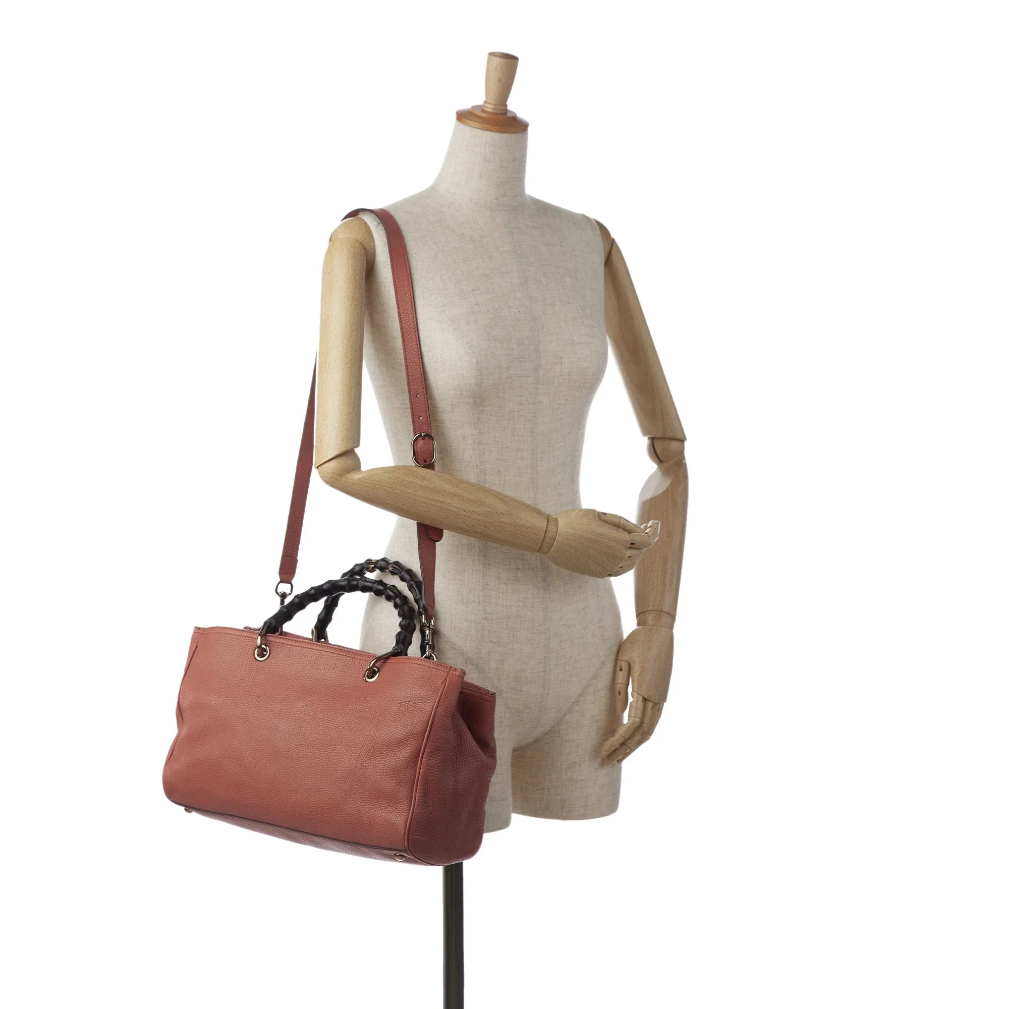 Pre-Owned Authenticated Gucci Bamboo Shopper Satchel Calf Leather Pink Unisex (Fair)
