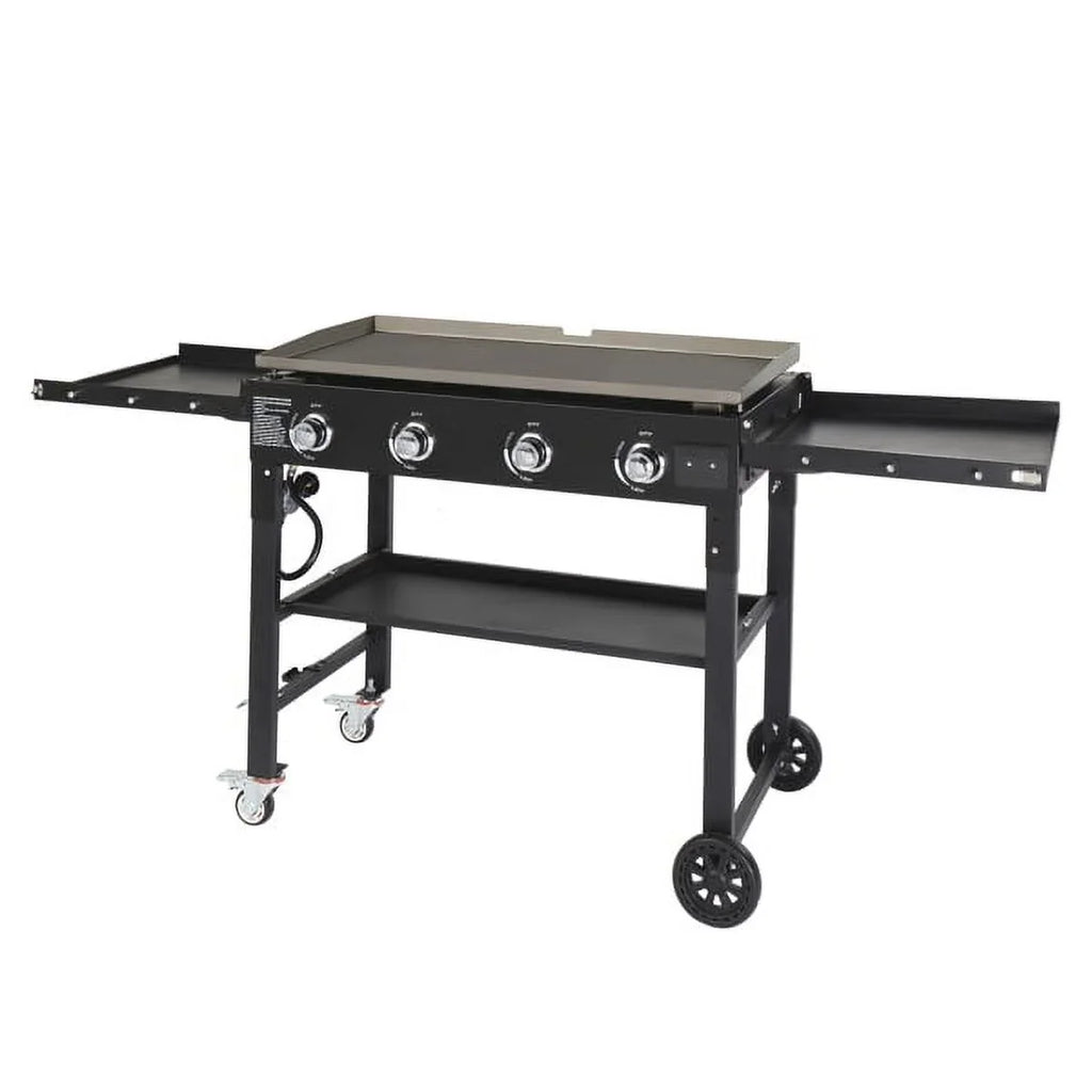 SYTHERS 4-Burner Foldable BBQ Propane Grill with Side Shelves & Spice Rack, Stainless Steel Barbecue Gas Grill for Outdoor Patio Garden Picnic Backyard Cooking