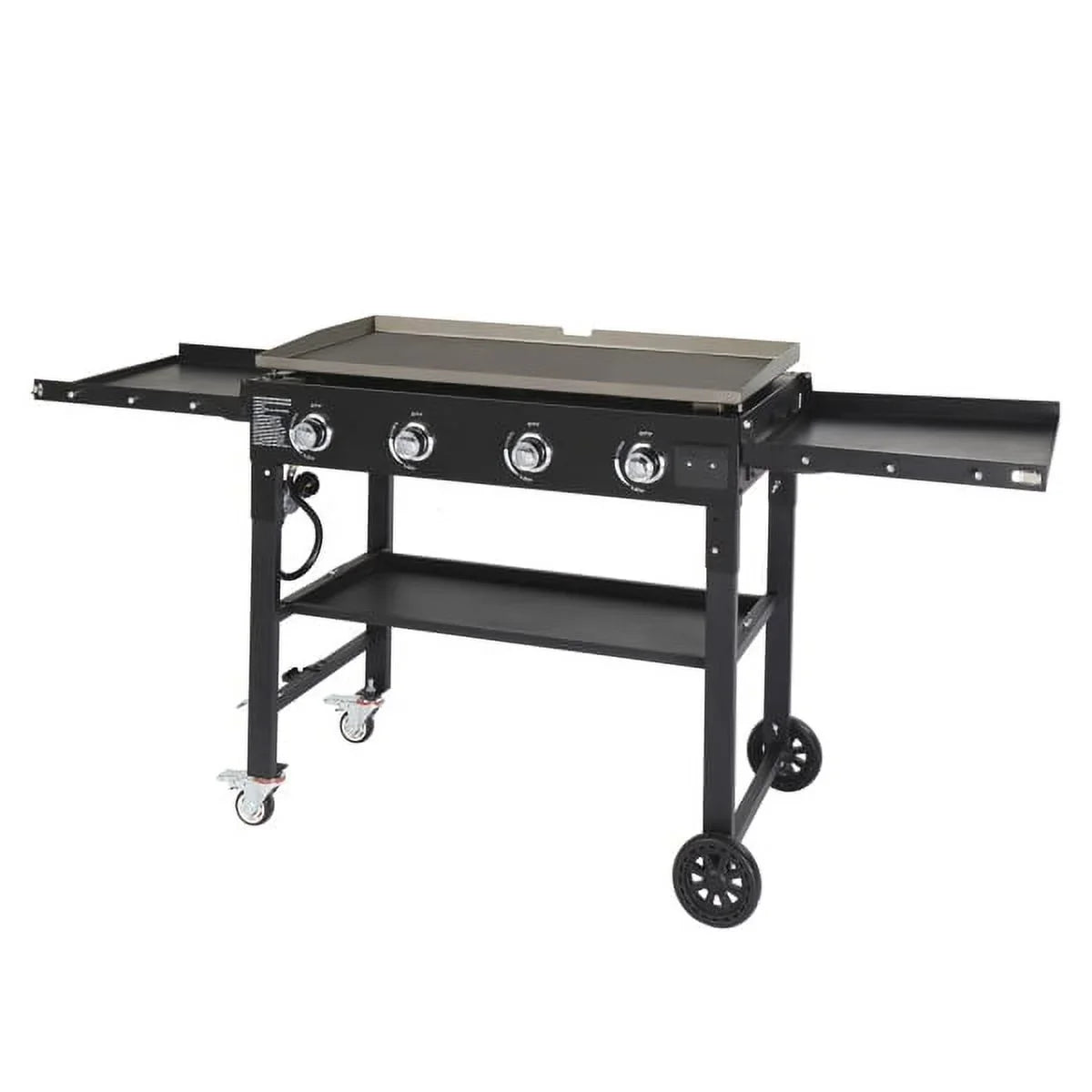 SYTHERS 4-Burner Foldable BBQ Propane Grill with Side Shelves & Spice Rack, Stainless Steel Barbecue Gas Grill for Outdoor Patio Garden Picnic Backyard Cooking