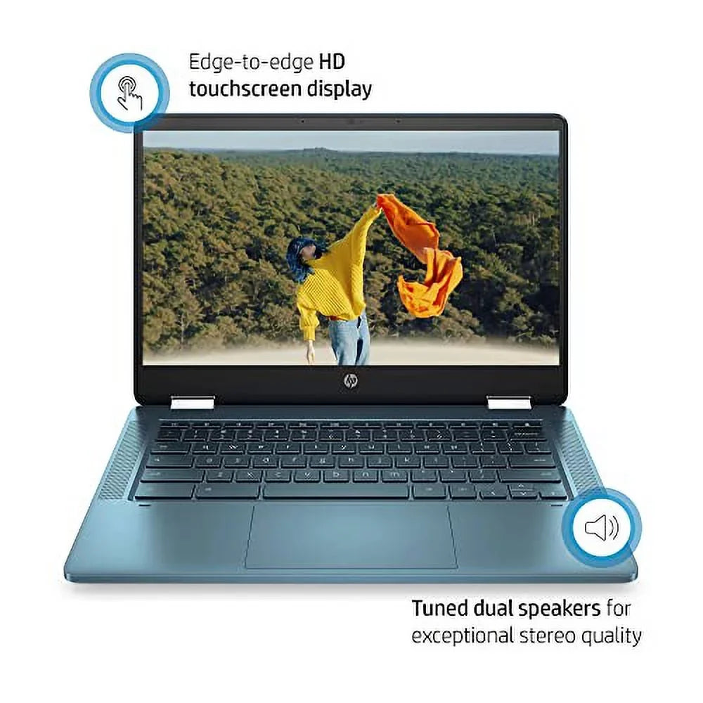 X360 14" HD Touch Chromebook, Celeron N4120, 4GB RAM, 64GB eMMC, UHD Graphics 600, Forest Teal, Chrome OS, 14a-ca0790wm