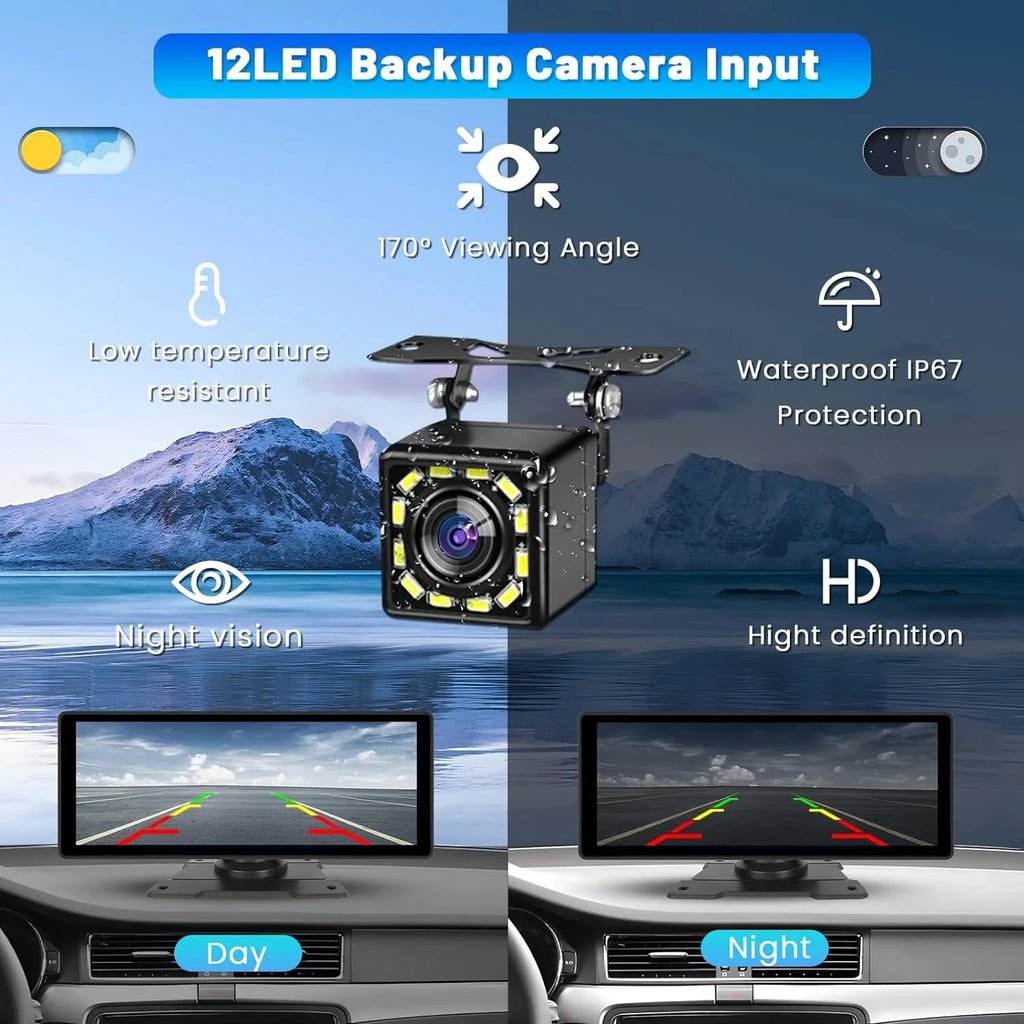 Podofo 7-32V 10.26" Portable Touch Display Car Stereo Radio Wireless Carplay Android Auto Mirror Link FM Bluetooth AUX for Car Suv Van Pickup Vehicles, with 64G Card&Backup Camera