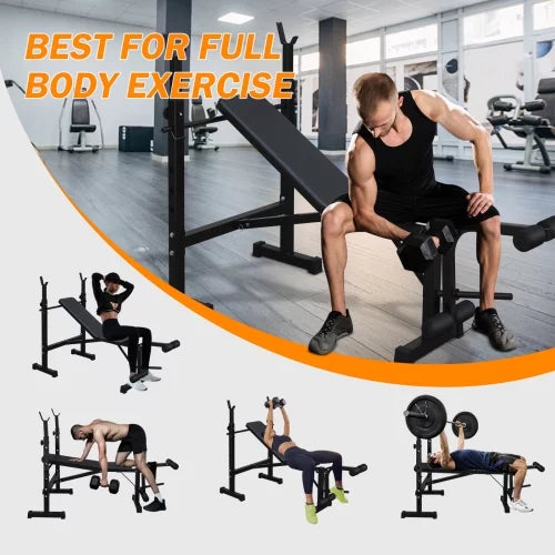 Exercise Weight Bench, Fitness Bench Press Set with Squat Rack and Bench for Home Gym Full-Body Workout Training