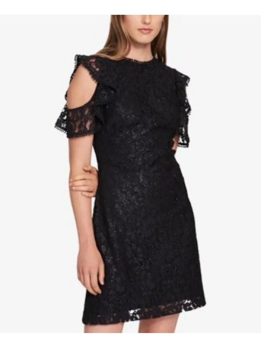 TOMMY HILFIGER $140 Womens 1055 Black Cold Shoulder Cocktail Sheath Dress 12 B+B