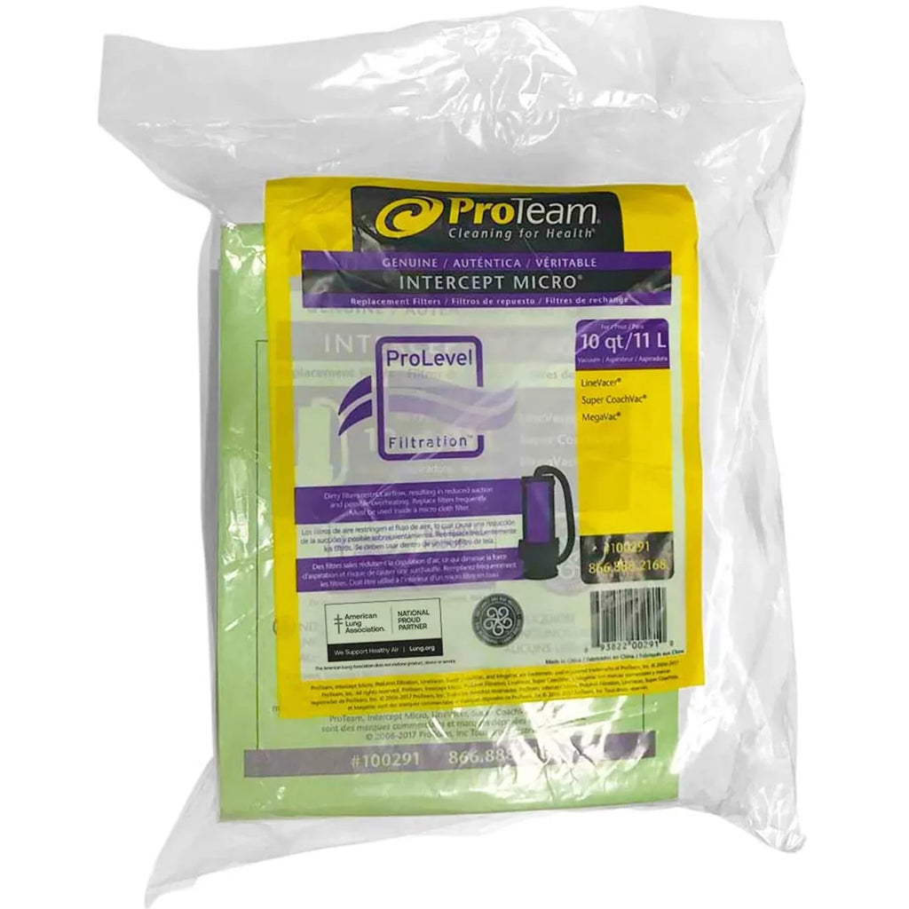 ProTeam 100291 Intercept 10 Qt Capacity Micro Closed Collar Filter Bags, 10 Pack