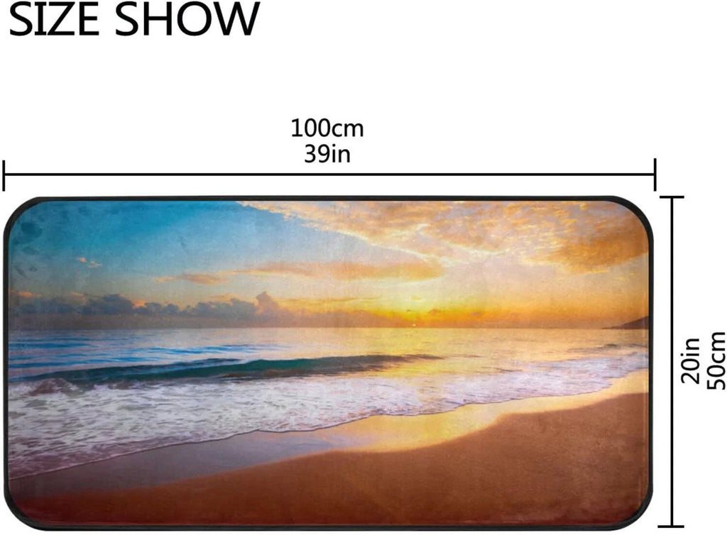 Wellsay Summer Beach Sunset-1 Kitchen Rug Mat Anti-Fatigue Comfort Floor Mat Liquid Non Slip Washable Kitchen Rug for Kitchen Washroom Bedroom Sink 39 x 20 inch