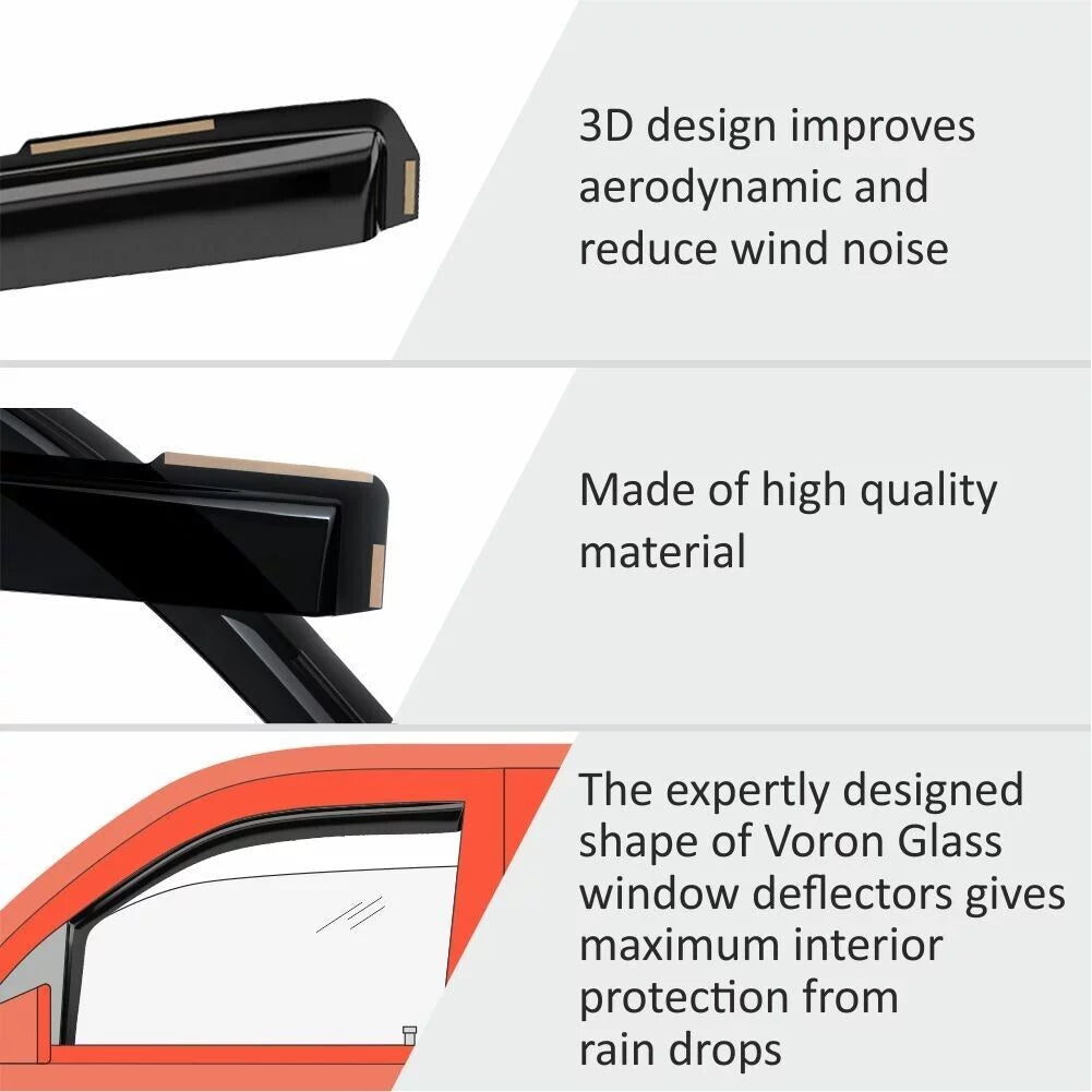 Voron Glass in-Channel Extra Tough Rain Guards for Trucks Dodge Ram 1500 2009-2018 Quad Cab, Window Deflectors, Vent Window Visors, 4 Pieces - 230099