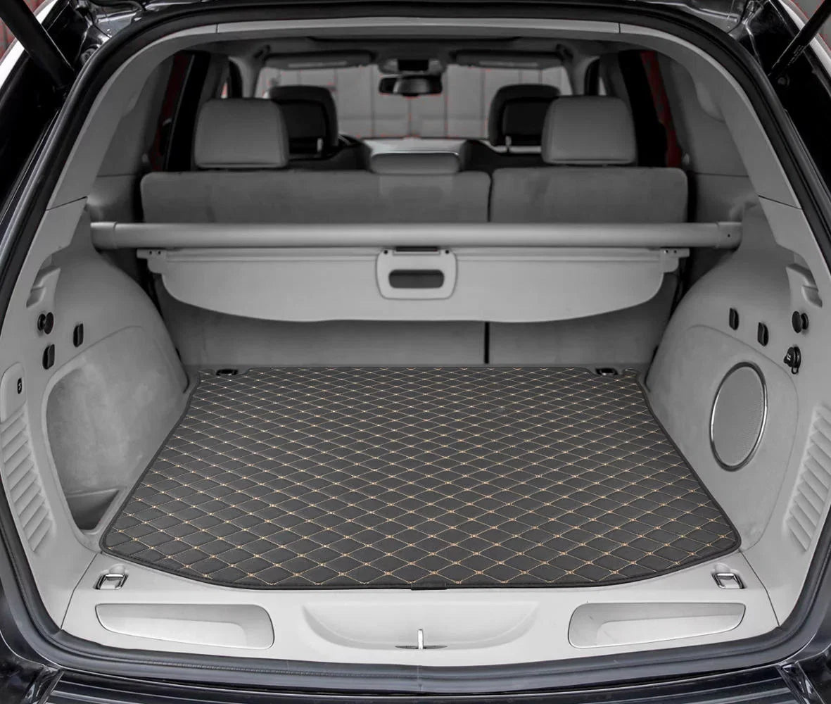 Motor Trend Leatherette Trunk Custom Fit Mat Cargo Liner - Luxury Padded PU Leather - For Jeep Grand Cherokee 2014 - 2016