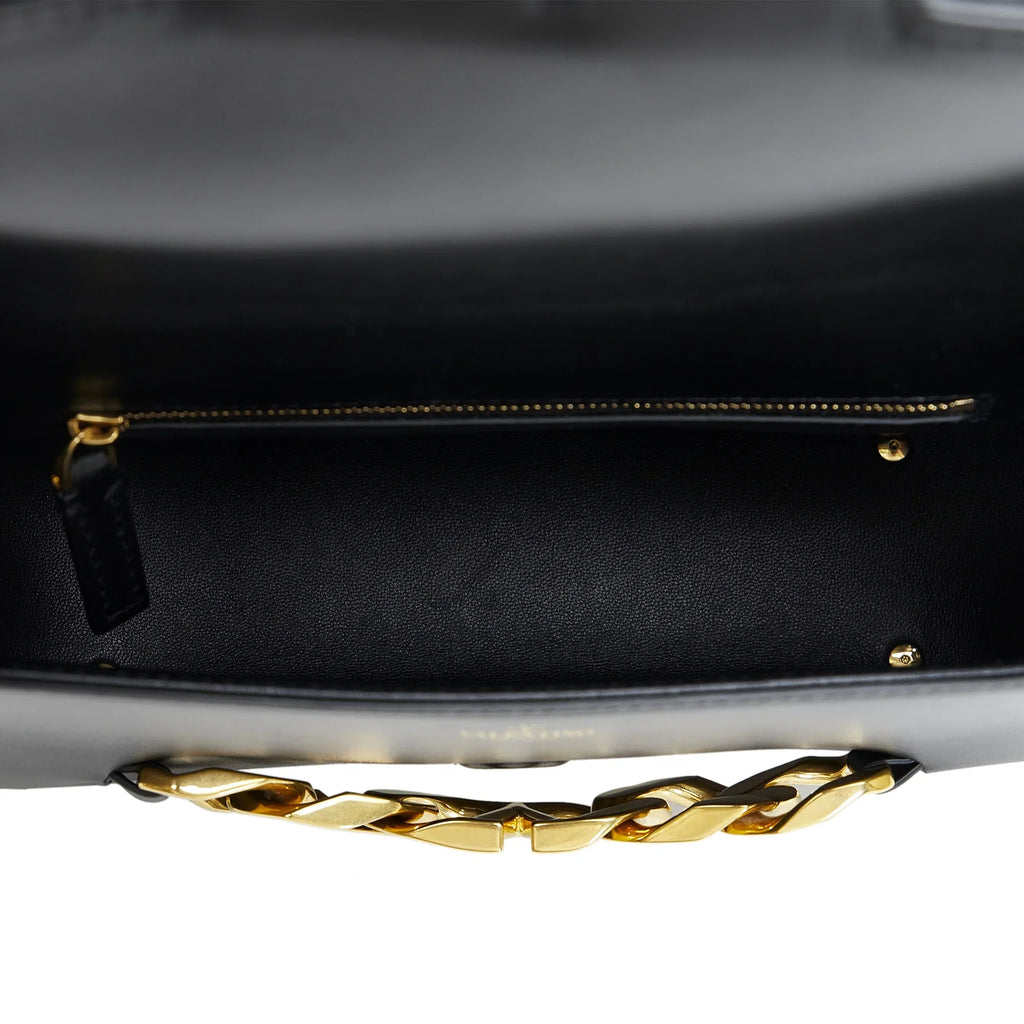 Pre-Owned Authenticated Valentino Vlogo Chain Shoulder Bag Calf Leather Black Unisex (Good)