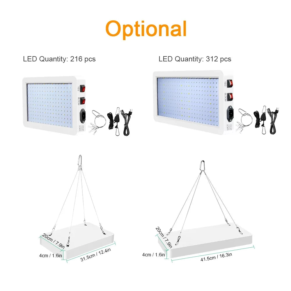 2000W Full Spectrum LED Grow Light with 312 LEDs - Indoor Plant Growing Lamp with Veg/Bloom Switch, IP65 Liquid Ideal for Seedlings, Flowers, Greenhouse