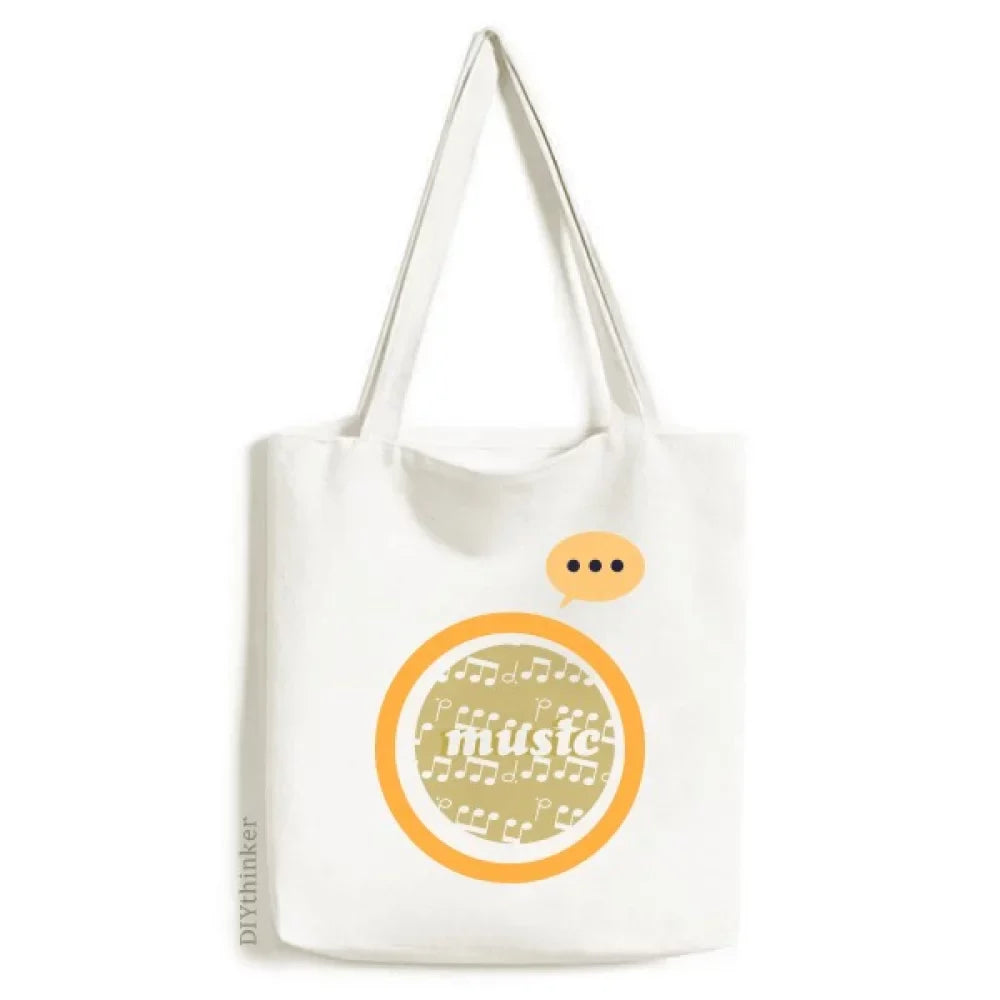 White Music Notes Light Yellow Expression Sack Canvas Tote Shoulder Bag