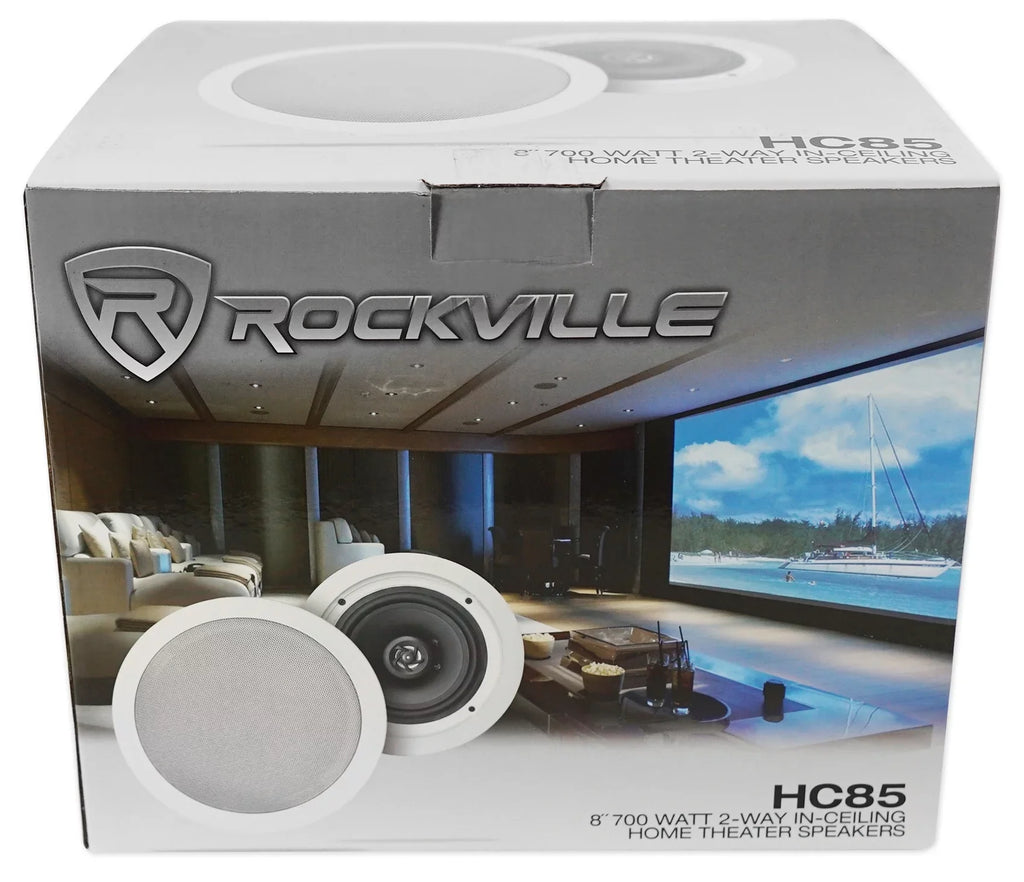 Rockville 4-Room Home Ceiling Speaker System w/ (8) 8" Speakers+4-Zone Receiver
