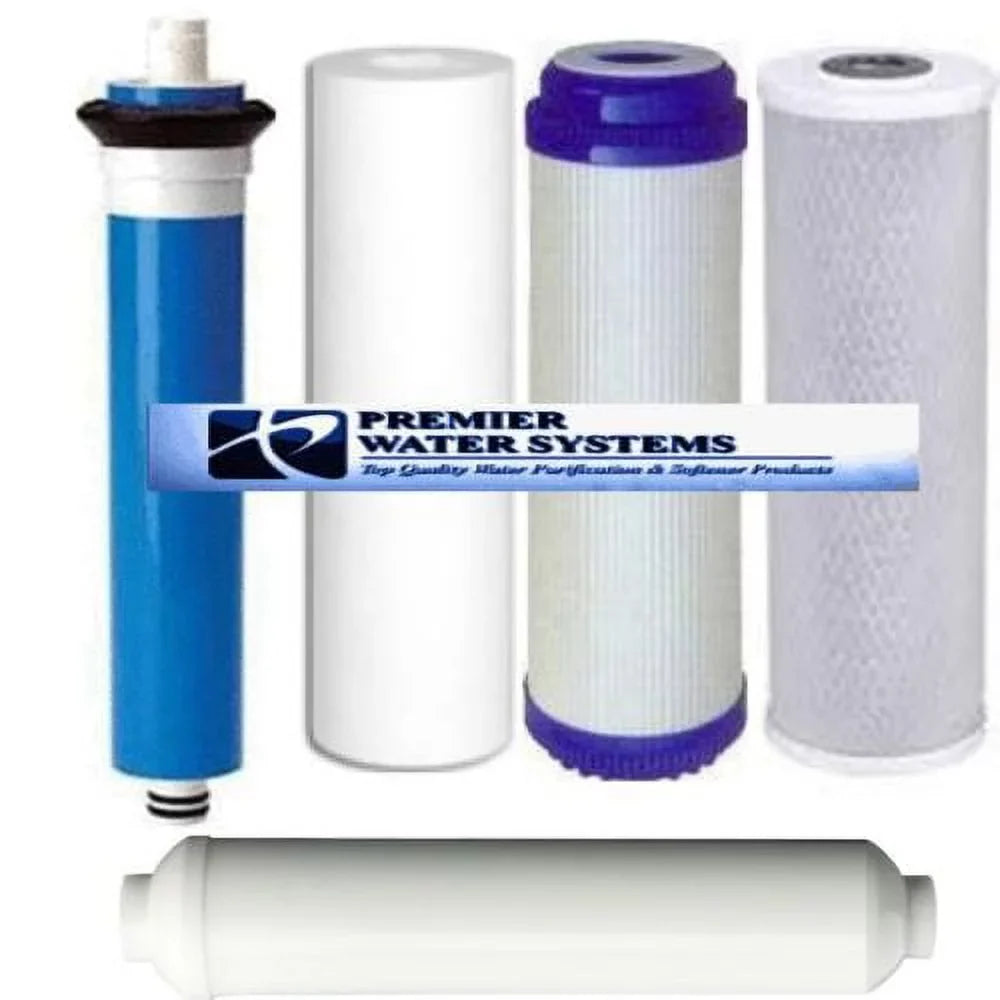 Universal 5 Stage Reverse Osmosis Replacement Filter Set with 75 GPD Membrane, USA (2.5" x 9.75")
