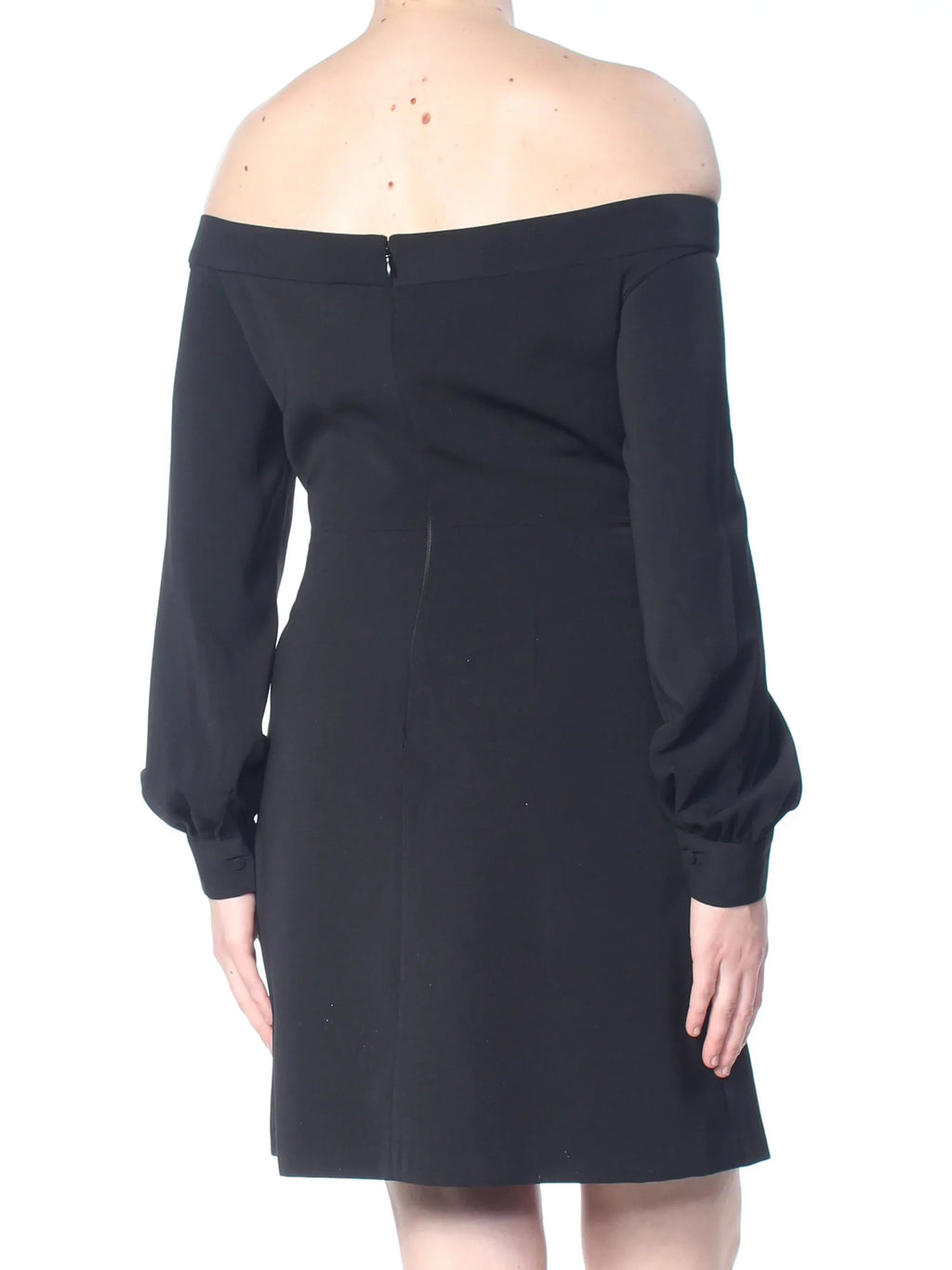 JILL STUART Womens Black Darted Long Sleeve Off Shoulder Above The Knee Cocktail Sheath Dress 2