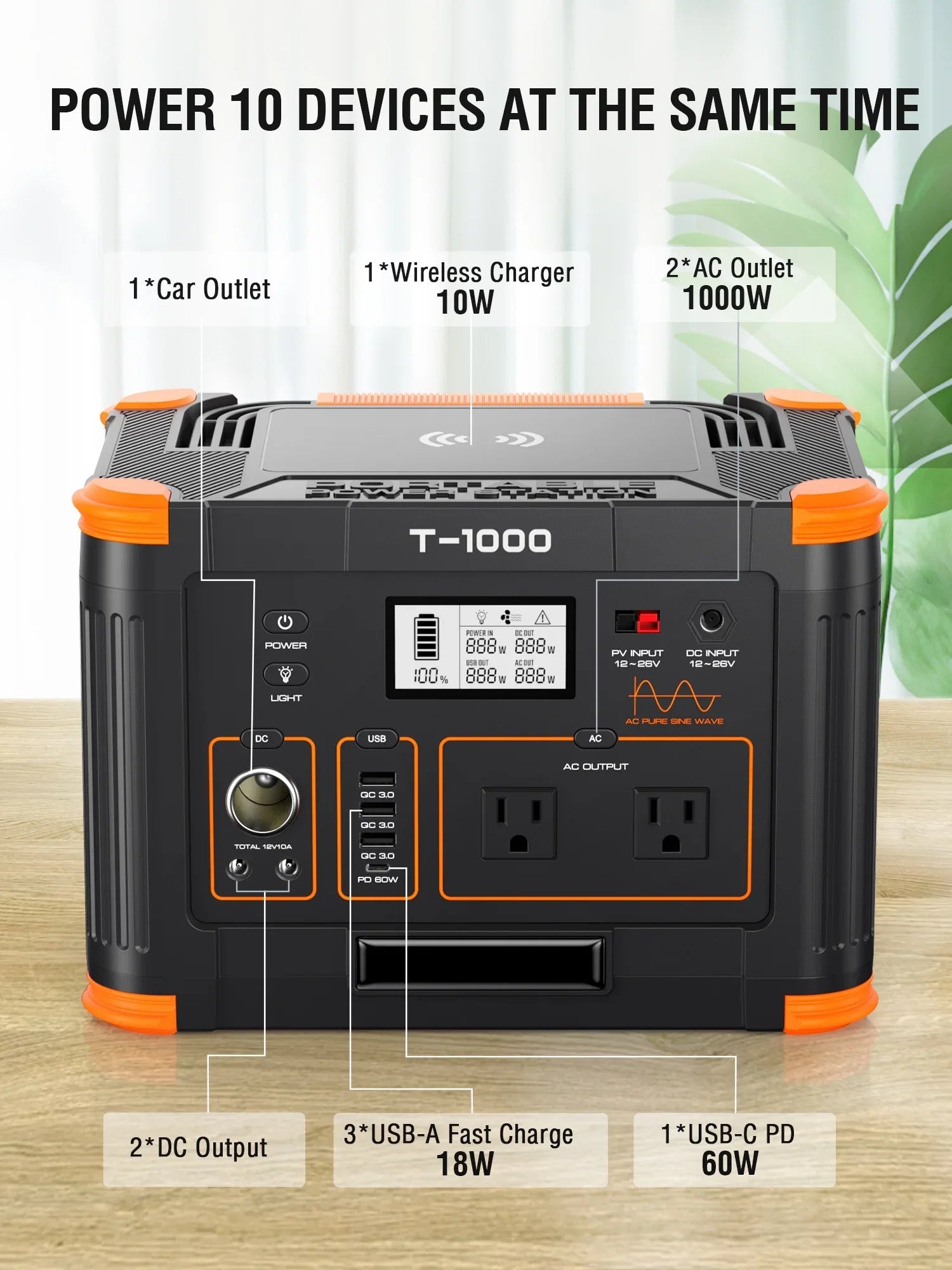 BEYGO Portable Power Station 1000W 999Wh Solar Powered Generator with 110V AC Outlet, PD 60W Fast Charging Backup Lithium Battery Pack Power Supply for Outdoor Home Camping Travel Emergency RV Van