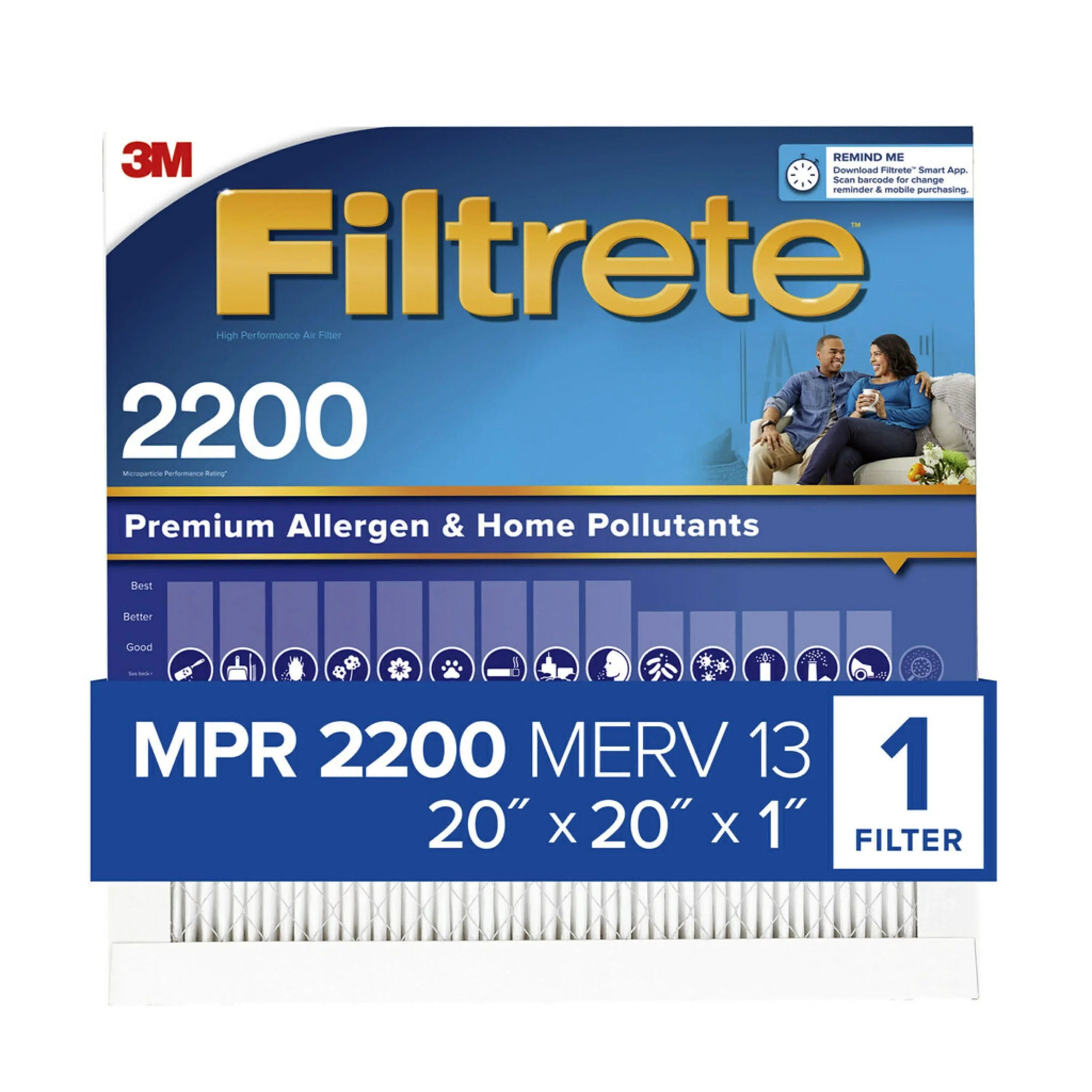 Filtrete by 3M, 20x20x1, Elite Allergen Reduction HVAC Furnace Air Filter, 2200 MPR, 1 Filter