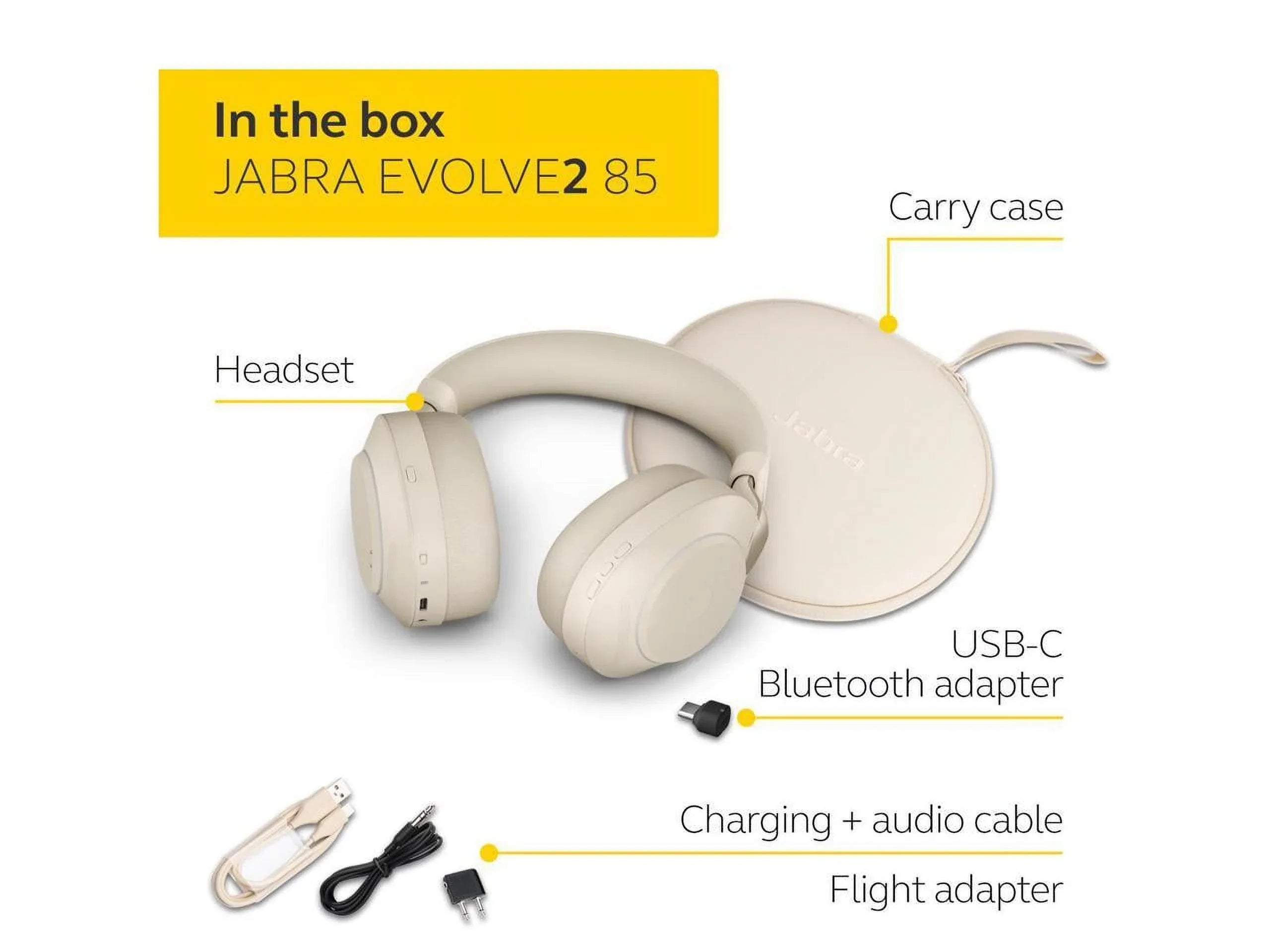 Jabra Evolve2 85 - USB-C MS Teams Stereo - Beige Wireless Headset / Music Headphones