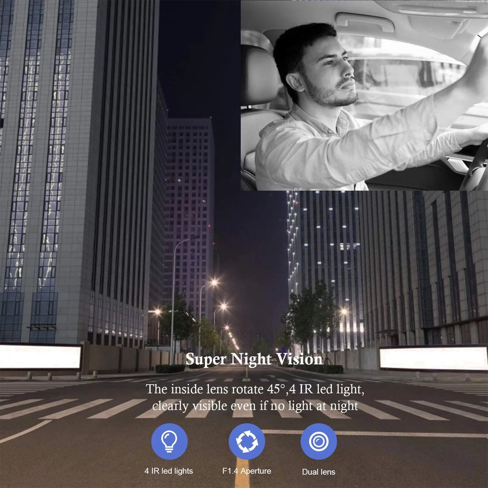 TSV Dual Dash Cam, FHD 1080P Front Interior Dual Dash Camera IR Night Vision Dashcam, Driving Recorder for Car, Taxi with Loop Recording, G-Sensor, Parking Mode