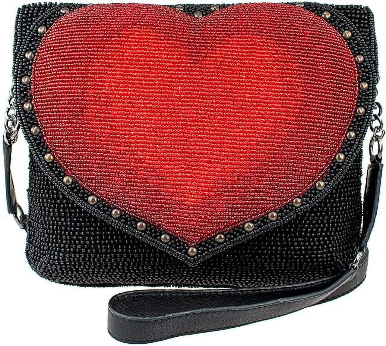 Mary Frances Big Heart Beaded Crossbody Clutch Handbag, Black