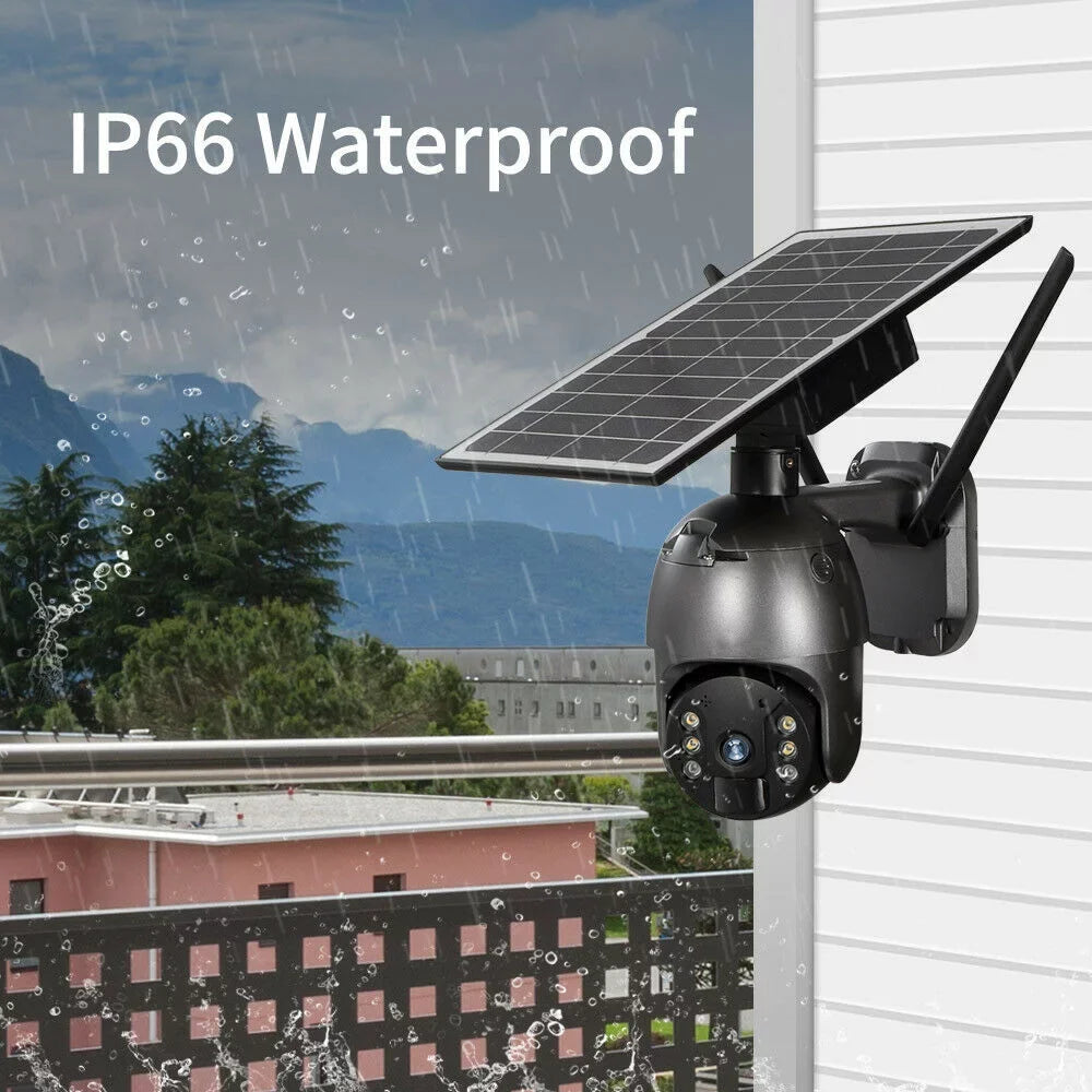 DFITO Wireless Solar Security Camera, 1080P HD Outdoor Camera WIFI PTZ Surveillance Security Camera CCTV IP66 Liquid AI Human Detection, 2-Way Audio, PIR Motion Detection