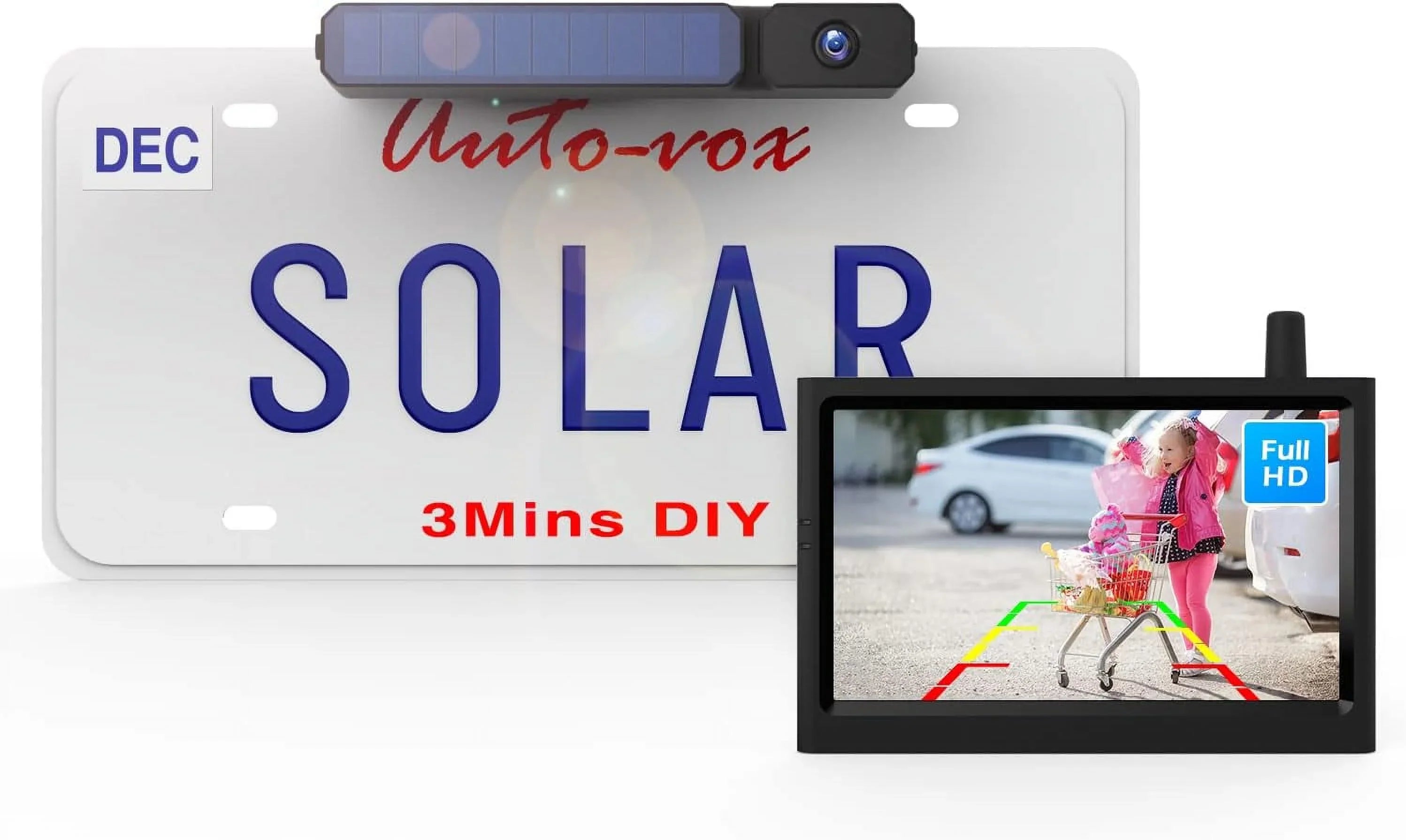 AUTO-VOX Solar Backup Camera Wireless Reverse Camera IP68 Liquid Vehicles License Plate Camera for Trailer/SUV