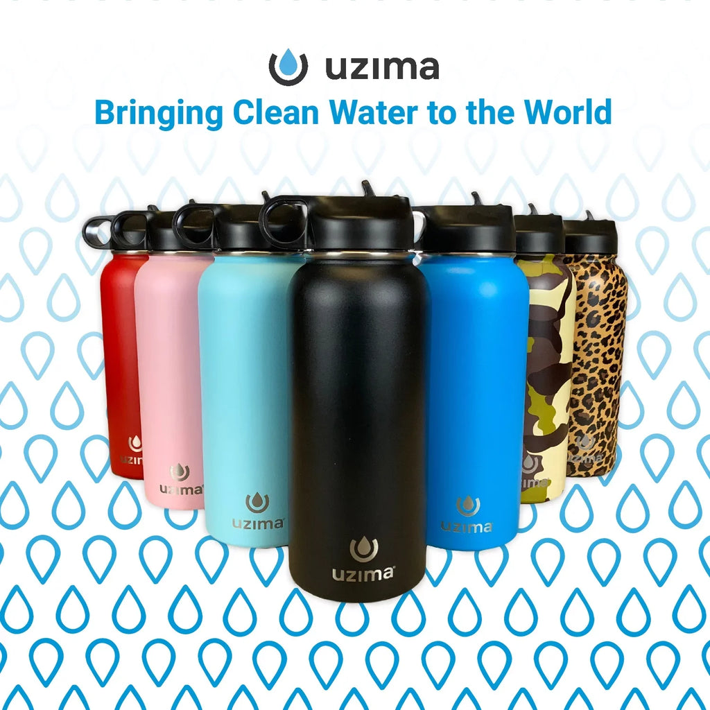 Uzima - Z-Source Filtered Liquid Bottle for Hiking, Backpacking, Camping, and Travel. Liquid Purification on the Go. Large 32oz Capacity with Double-Walled Stainless Steel Exterior .(Light Blue)