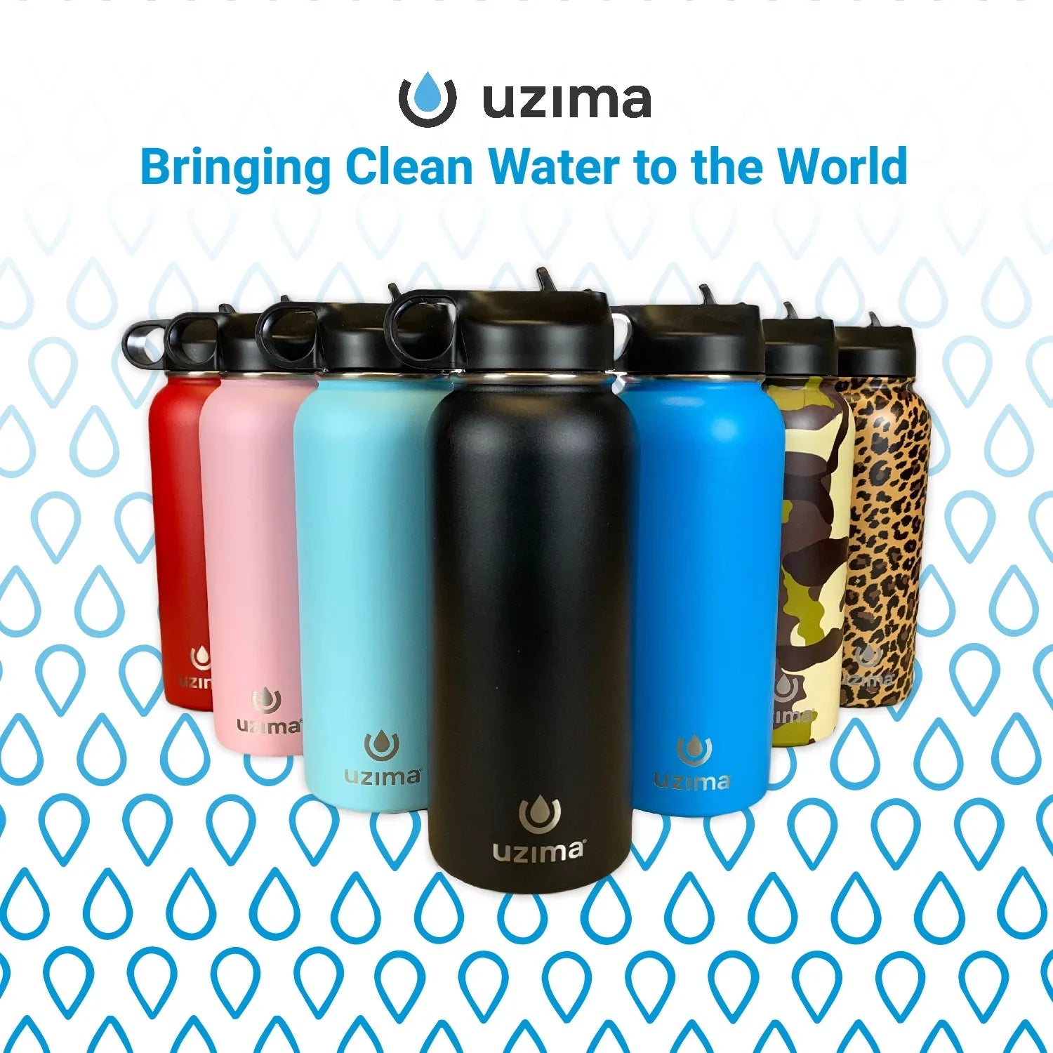 Uzima - Z-Source Filtered Liquid Bottle for Hiking, Backpacking, Camping, and Travel. Liquid Purification on the Go. Large 32oz Capacity with Double-Walled Stainless Steel Exterior .(Light Blue)