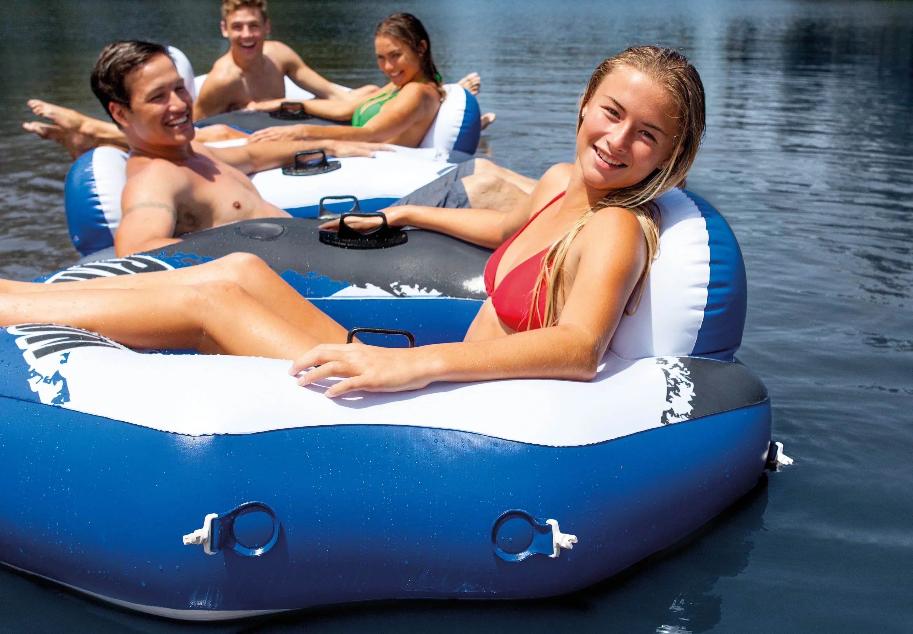 Intex River Run Connect Lounge Inflatable Floating Liquid Tube (6 Pack) & Cooler