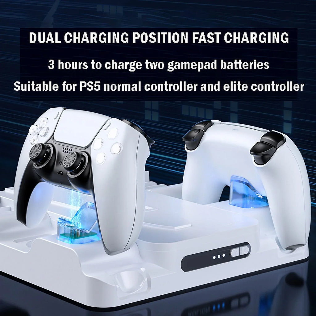 Stand Cooling Station for PS5 Slim Game Console with Dual Controller Charging Station Game Slots Game Console Accessories-White
