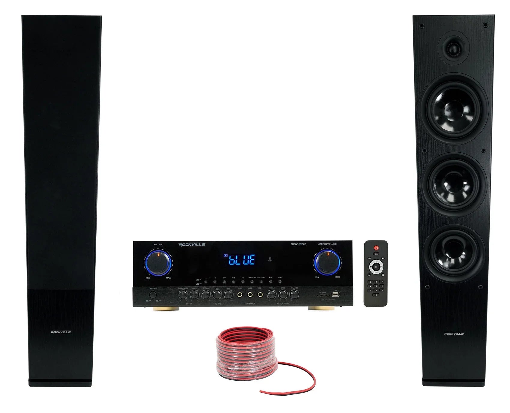 Rockville SINGMIX 5 2000w Bluetooth Home Receiver Mixer+(2) Black Tower Speakers