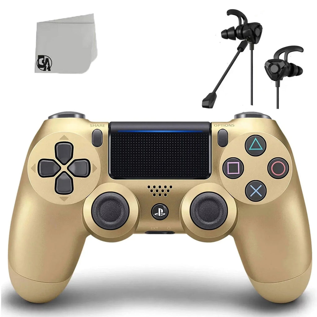 PlayStation 4 Wireless Controller Bundle - Gold DualShock - Like New With Earbuds BOLT AXTION