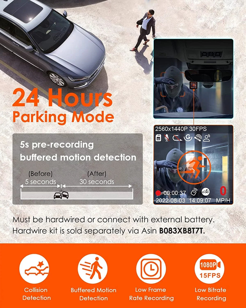 Vantrue E1 2.5K WiFi Mini Dash Cam with GPS and Speed, Voice Control Front Car Dash Camera, 24 Hours Parking Mode, Night Vision, Buffered Motion Detection, APP, Wireless Controller, Support 512GB Max