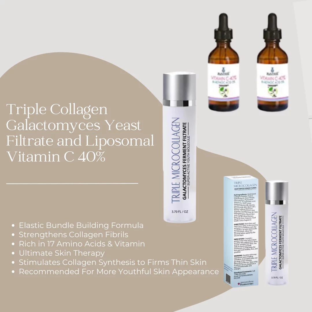 Triple Collagen Galactomyces Yeast Filtrate and Liposomal Vitamin C 40% 1-Pack