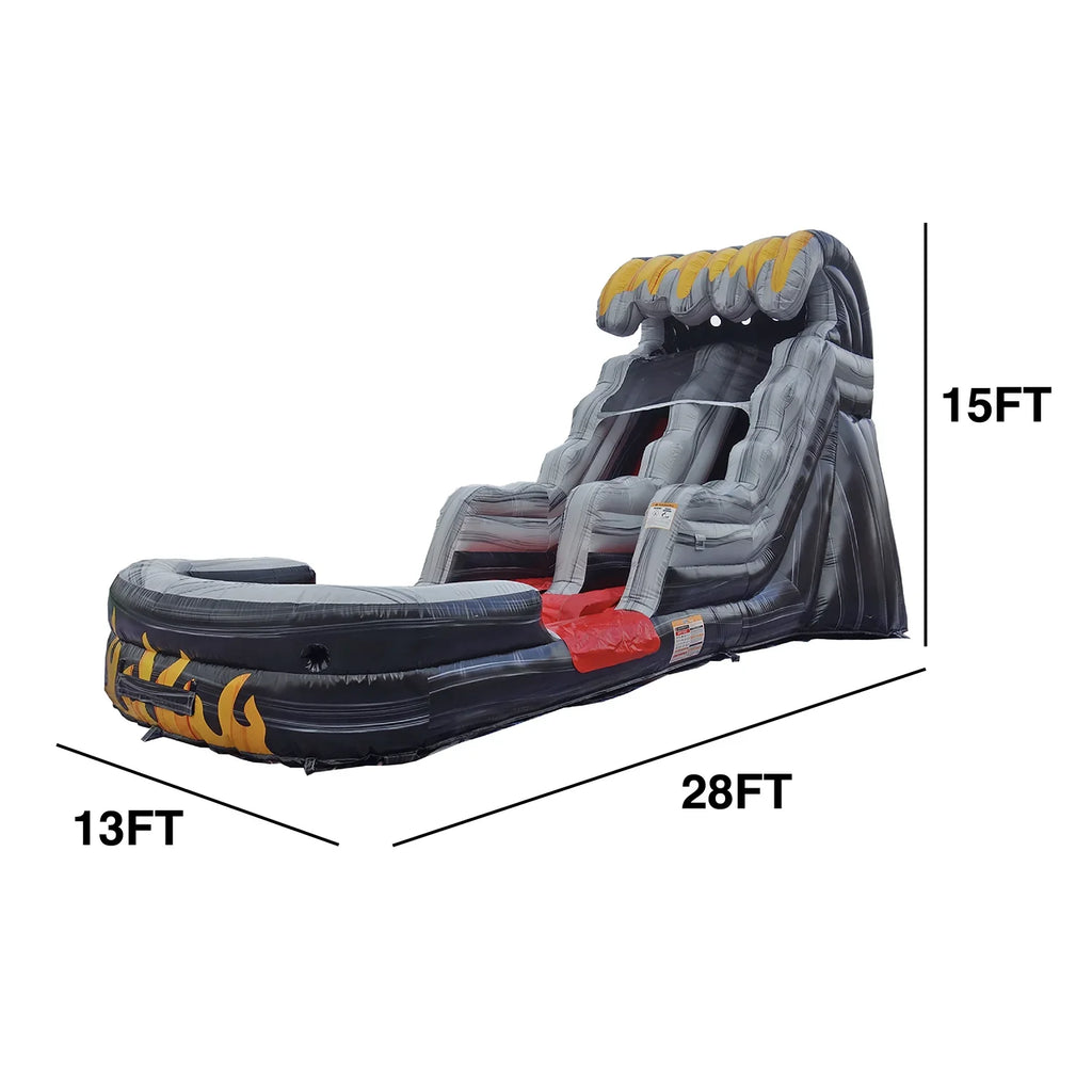 JumpOrange Commercial Grade Fluid Slide Inflatable with Splash Pool for Kids and Adults (with Blower), Flame Theme
