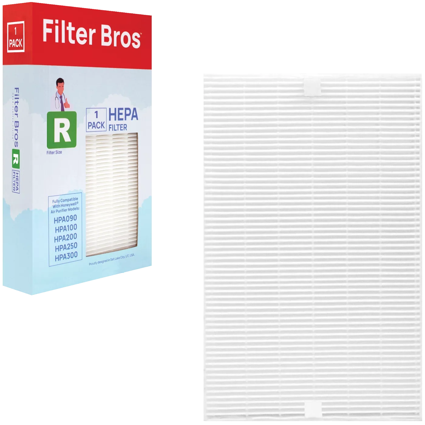 Filter Bros HRF-R1 Compatible With Honeywell HEPA Air Purifier Filter R Replacement for HPA 090, 100, 200, 300, and 3000, 5000 Series Machines