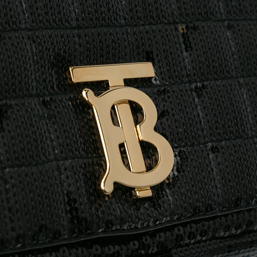 Pre-Owned Authenticated Burberry Small Sequin Lola Bag Calf Leather Black Crossbody Bag Unisex (Good)