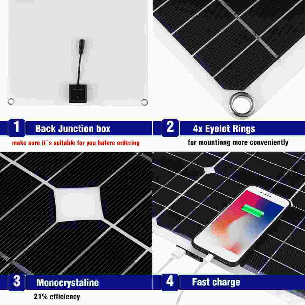 MDHAND outdoor 200W solar panel kit with solar charge controller car charger home camping emergency light source