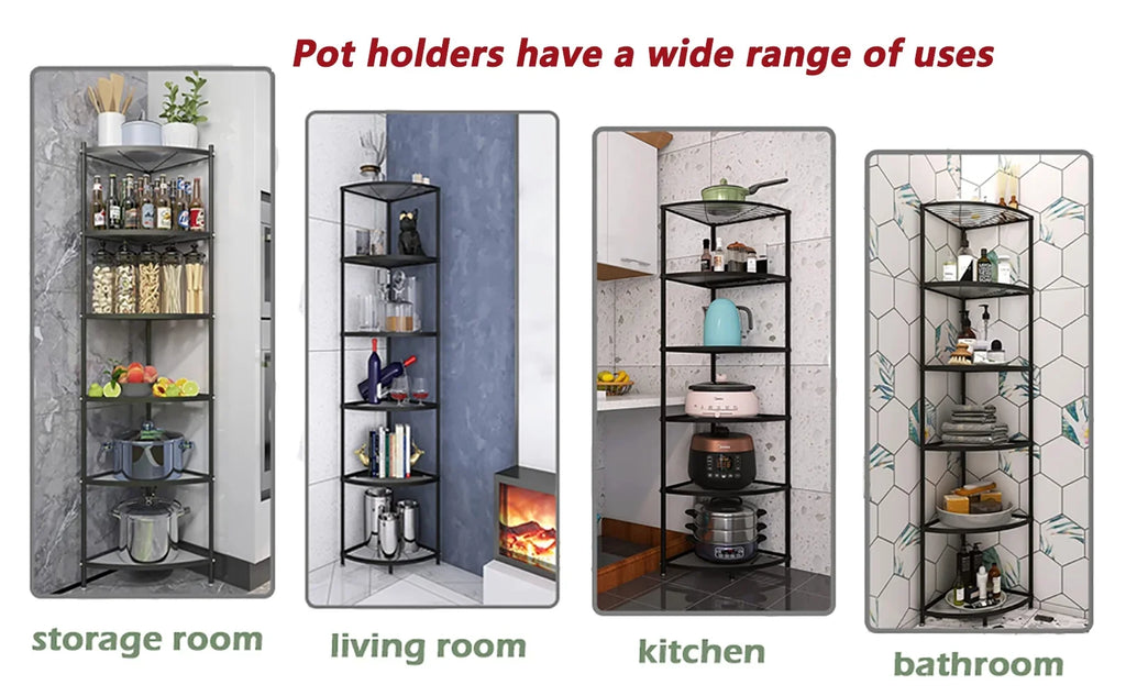 tonchean 6-Tier Carbon Steel Kitchen Corner Shelf Rack Free Standing Pot Rack Storage Organizer