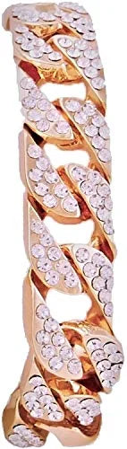 Charles Raymond Mens Silver Big Rocks with Roman Numerals Fully Iced Out Colorful Dial Wristwatch w/Blinged Out Cuban Shiny Silver Bracelet - ST10327 RN Cuban (Rose Gold)