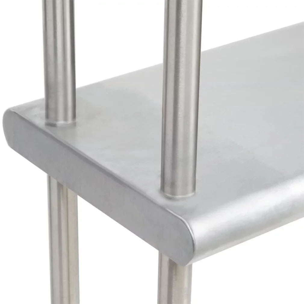 30" x 72" Stainless Steel Work Table With Two Shelves | 12" Wide Double Tier Overshelf | Metal Kitchen Prep Table & Shelving Combo