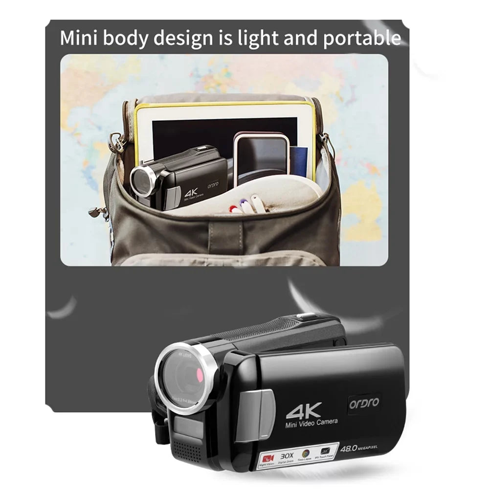 Suzicca AC2 4K Digital Video Camcorder DV Recorder 48MP 30X Digital Zoom IR Night Vision 3.0 Inch IPS Display with Battery Remote Control Carry Bag