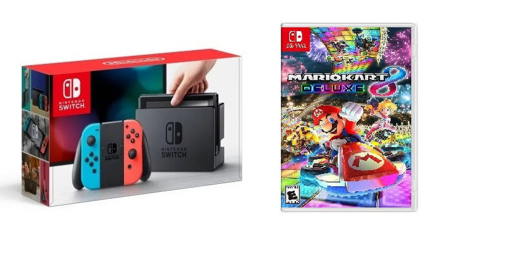 Nintendo Switch Gaming Console Neon Blue and Neon Red Joy-Con Bundle with Mario Kart Deluxe 8